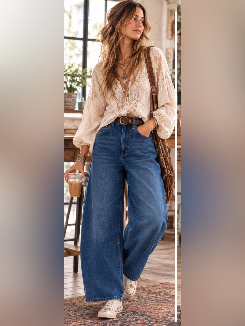 Free People Womens barrel Relaxed Wide-Leg Jeans in Light Blue Wash